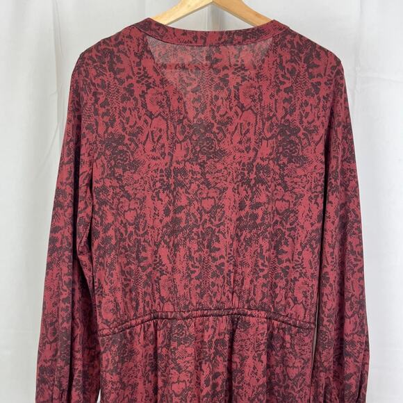 GARNET HILL Ines Blouson Knit Dress Printed Long Sleeve Knee Length Wine Red M - Picture 7 of 11